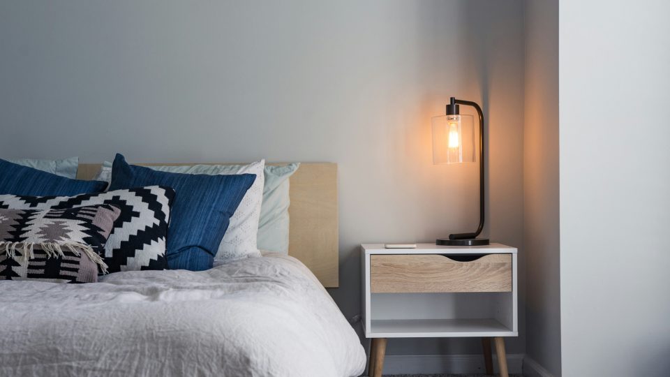 black table lamp on nightstand