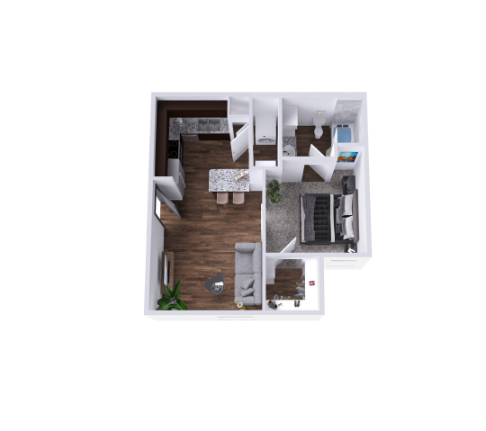 a 3d rendering of a two bedroom apartment at The Barons Park