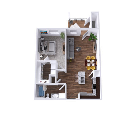 a 3d rendering of a two bedroom apartment at The Barons Park