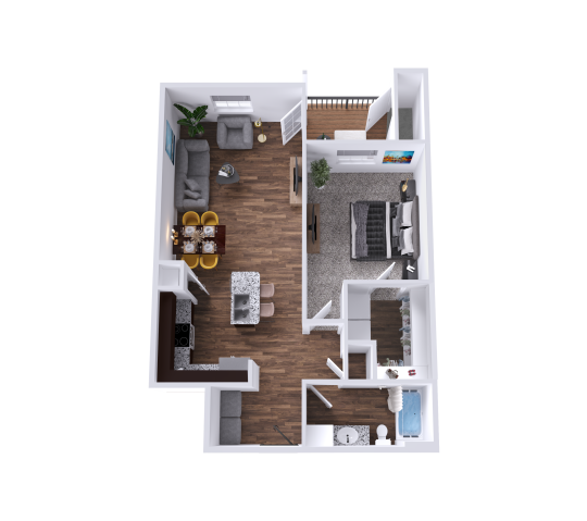 a 3d rendering of a two bedroom apartment at The Barons Park