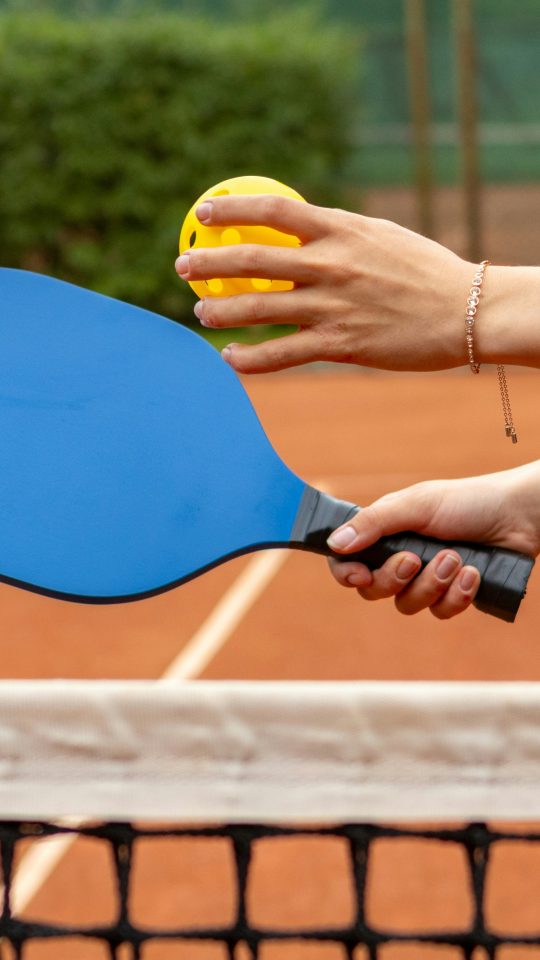 a person holding a tennis racket and a ball